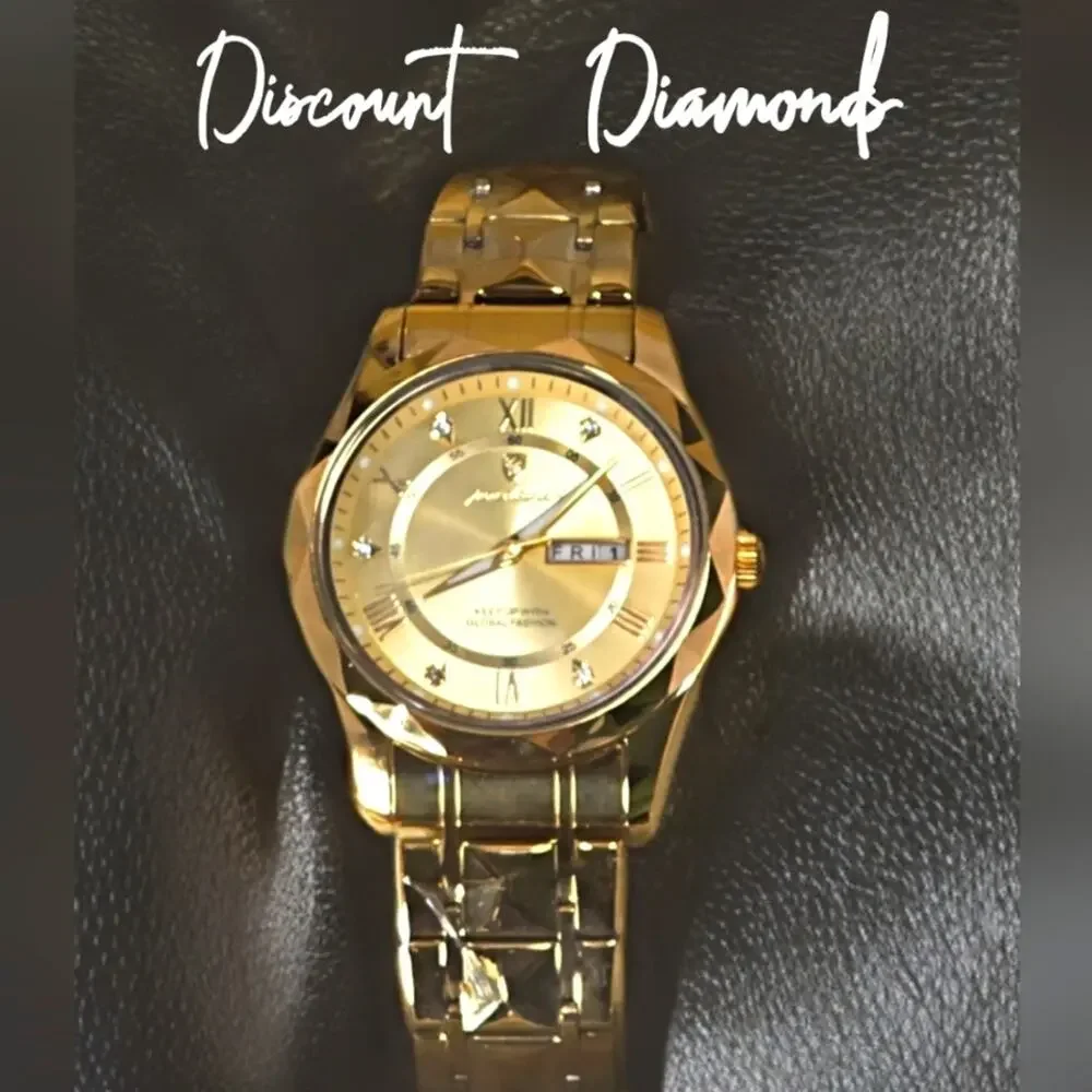 Men's Gold Face and Gold Band Poedagar Quartz Watch with Stainless Steel Band